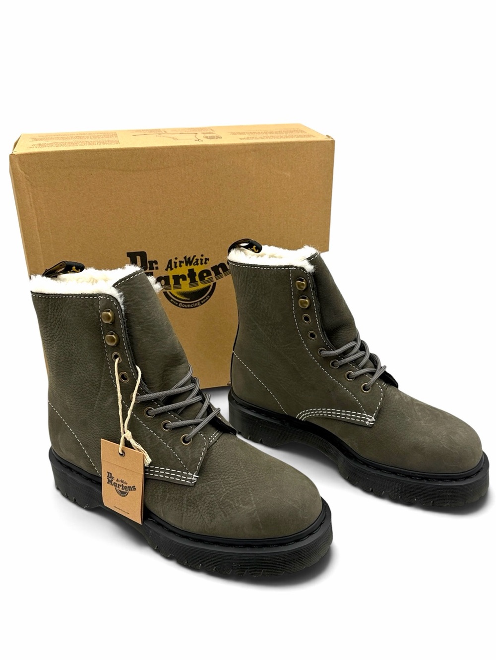NWT Dr. Martens 1460 Pascal Bex Faux Fur Lined Gunmetal Leather Boots Size 9